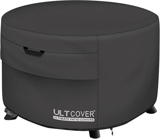 ULTCOVER Patio Fire Pit Table Cover Round 44 inch Outdoor Waterproof Fire Bowl Cover, Black