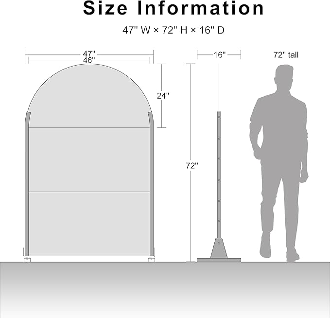 Casaphoria 72" H x 47" W Arched Metal Privacy Screen - Elegant Freestanding Outdoor Screen for Deck, Patio & Balcony - Versatile Decorative Privacy Panels for Home & Garden Use，Black-Shine