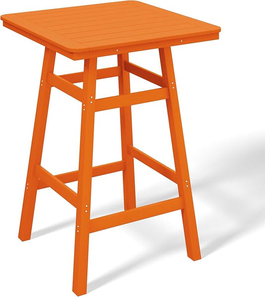 Costaelm Outdoor Bar Table, 42" Counter Height Square Patio Cocktail Bar Table with Umbrella Hole, Patio Bistro Dining Pub Table for Front Porch Deck Backyard Garden, Orange