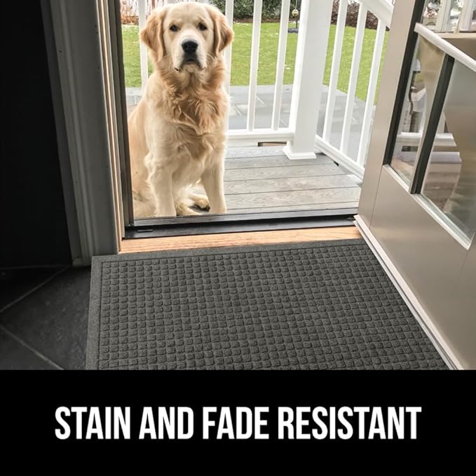 GORILLA GRIP Front Door Mat, 47x35, Indoor Outdoor Ultra Absorbent HydroAbsorb Doormat, Absorbs Up to 6 Cups of Water, Stain and Fade Resistant, Rubber Backing Doormats, Captures Dirt, Gray