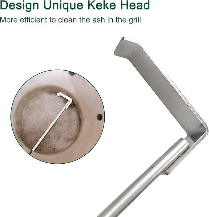 22" BBQ Ash Tool Poker Rake, Charcoal and Grill Cleaning Ash Tools for Big Green Egg, Kamado Joe and Other Charcoal Grills Corner Cleaner Accessories