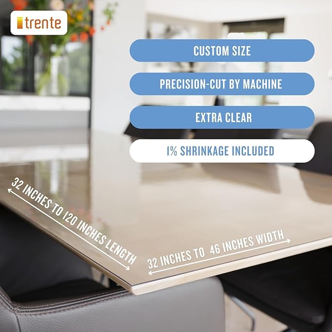Clear Table Cover Protector, 46x84 inch, German Quality with 3 Mm Thickness, Stain Resistant Dining Pad with Beveled Edges, Washable Tablecloth, Fitted Clear Desk Cover for Indoor & Outdoor Use