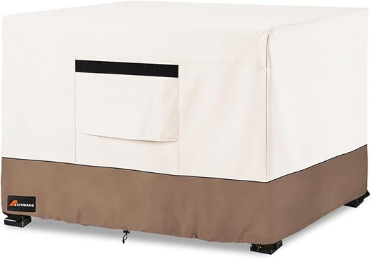Fire Pit Cover Square, Outdoor Heavy Duty Durable 600D Tear-Resistant 100% Waterproof 42-44 Inch Fire Pit Cover, Patio Weatherproof Square Fire Table Protector, Beige 44" L x 44" W x 24" H