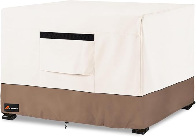 Fire Pit Cover Square, Outdoor Heavy Duty Durable 600D Tear-Resistant 100% Waterproof 34-36 Inch Fire Pit Cover, Patio Weatherproof Square Fire Table Protector, Beige 36" L x 36" W x 24" H
