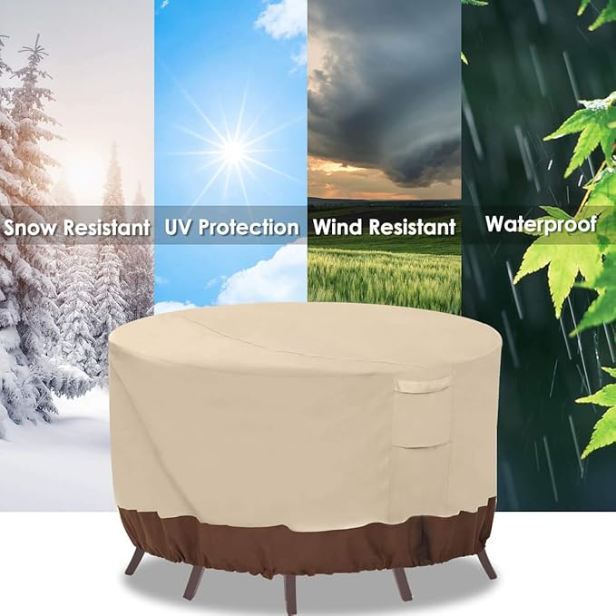 Vailge Round Patio Furniture Covers, 100% Waterproof Outdoor Table Chair Set Covers, Anti-Fading Cover for Outdoor Furniture Set, UV Resistant (Beige&brown, 72"DIAx28"H)