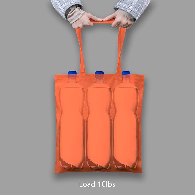 TOPDesign 24-Pack Economical 16"x15" Orange Cotton Tote Bag, Lightweight Medium Reusable Grocery Shopping Cloth Bags, Suitable for DIY, Advertising, Promotion, Gift, Activity