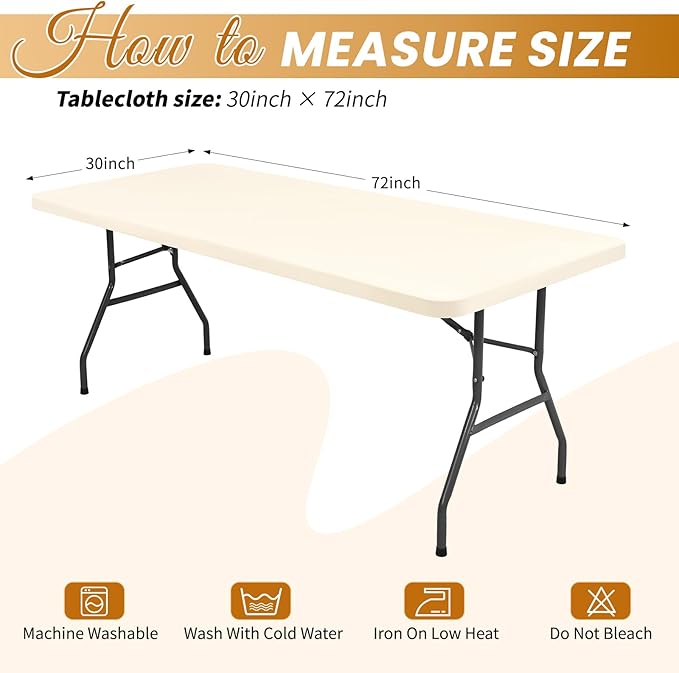 10 Pack Stretch Fabric Table Top Cap Cover, Ivory Table Covers fits 6Ft Tables, Washable Elastic Universal Rectangle Tablecloth Protector for Indoor Outdoor Party Picnic Wedding (30" W x 72" L)
