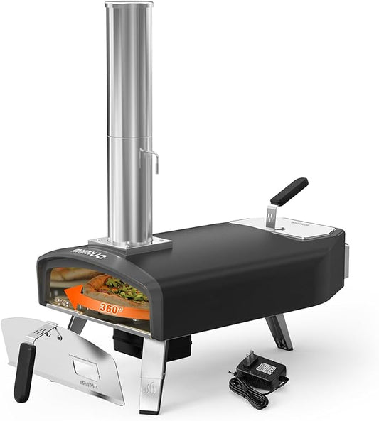 Mimiuo Outdoor Pizza Oven 12“ Wood Charcoal Fired Pizza Oven with Rotating Round Pizza Stone, Portable Pizza Stove for Outside Backyard Camping Picnics