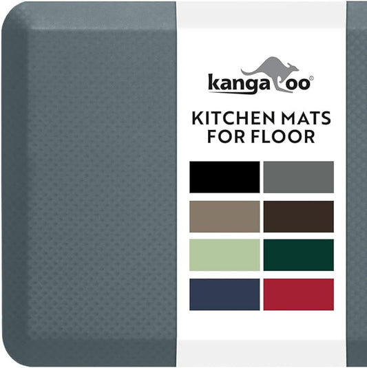 KANGAROO Thick Ergonomic Anti Fatigue Mats for Kitchen Floor, 70x24 Runner, Cushioned Standing Office Desk Mat, Waterproof Scratch Resistant Topside, Supportive Comfort Padded Foam Rugs, Charcoal