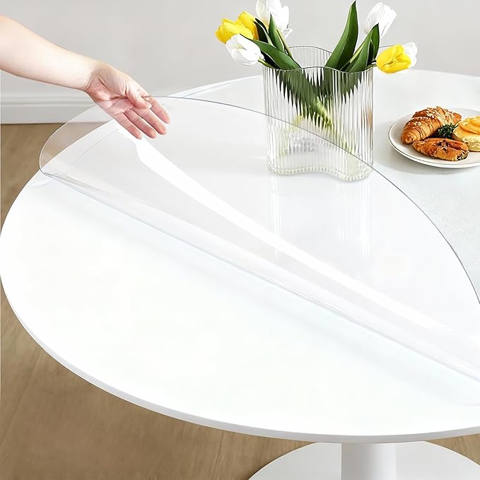 Round Clear Table Cover Protector 28 Inch - 2mm Thick Waterproof PVC Furniture Protective Pad for Dining Room Tabletop