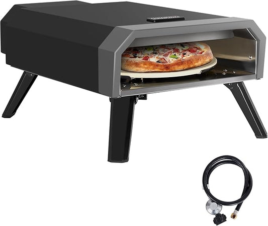 Outdoor Pizza Oven with 13-Inch Pizza Stone, 13,000 BTU, Portable Propane Gas Pizza Maker with Collapsible Legs for Backyard, Outdoor, Handmade Pizza, Black, GP1301-SC