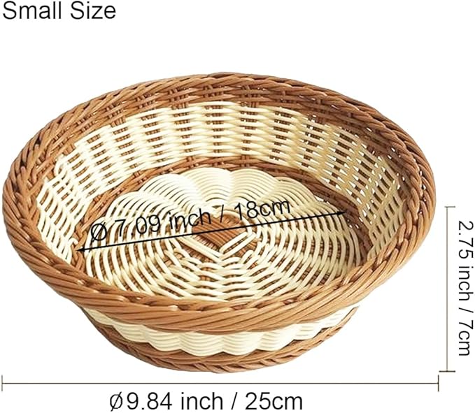 RT&BS 2pcs Round Wicker Bread Basket, Christmas Food Baskets, Eco-Friendly Sturdy Stackable Fruit Basket for Kitchen, Store, Restaurant, Party (Bicolor, S)
