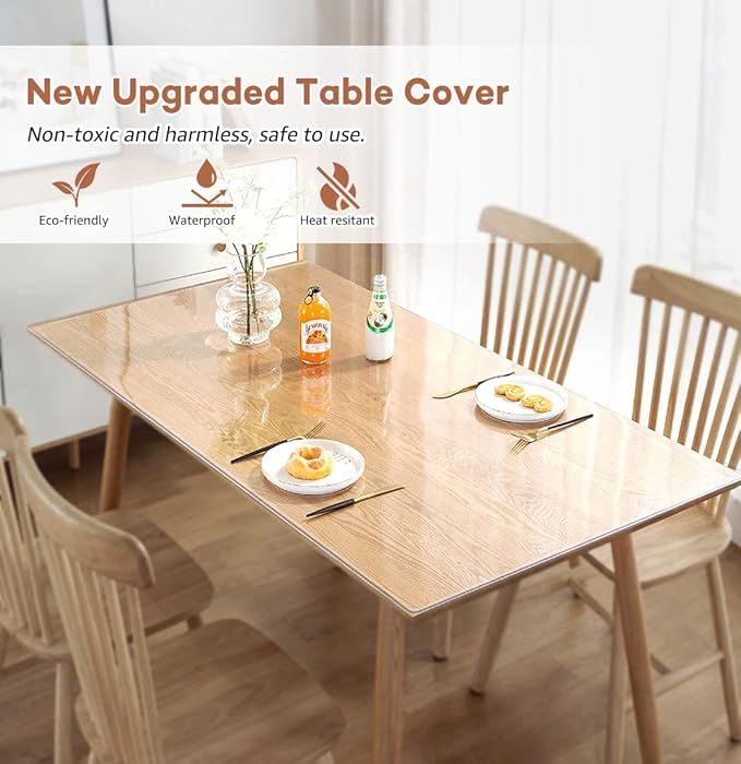 RostiKong 36 x 108 Inch Clear Table Cover Protector Large Transparent Tablecloth Vinyl Table Pad PVC Desktop Protector for Conference Dinner Cocktail Banquet Table Plastic Desk Table Mat Anti Scratch