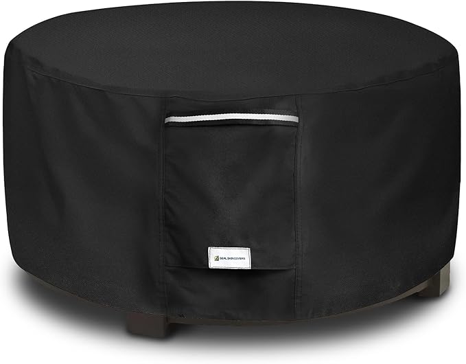 Seal Skin Covers Outdoor Fire Pit Cover – Round 36” Dia X 20”H, Heavy Duty Waterproof Fabric with PVC Coating, Windproof, Tear & Weather Resistant Fire Table Cover for Patio, Black