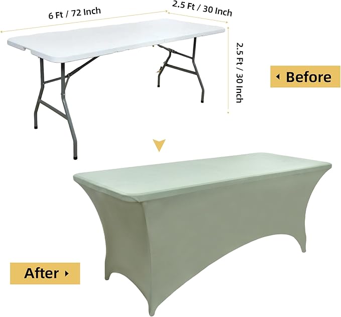 10-Pack 6ft Spandex Table Covers for Rectangle Standard Folding Tables - Wrinkle Resistant Stretch Tablecloths - Ultimate Fitted Table Protector for Parties, Banquet, Wedding