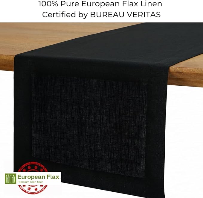 D'Moksha Homes Linen Black Table Runner 84 Inches Long - 100% Pure Linen 14 x 84 Inch Table Runner for Dining, Winter, Holiday - Machine Washable