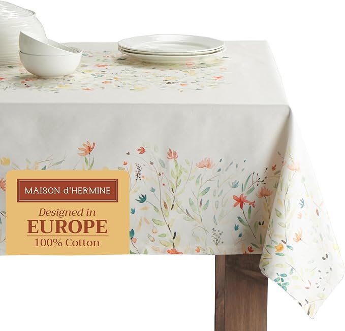 Maison d' Hermine Table Cloth Rectangle Table 100% Cotton 60 x 120 Inches Tablecloth Reusable Decorative Everyday Use for Dining Room, Farmhouse, Home, Party, Festive & Wedding Spring Summer - Colmar