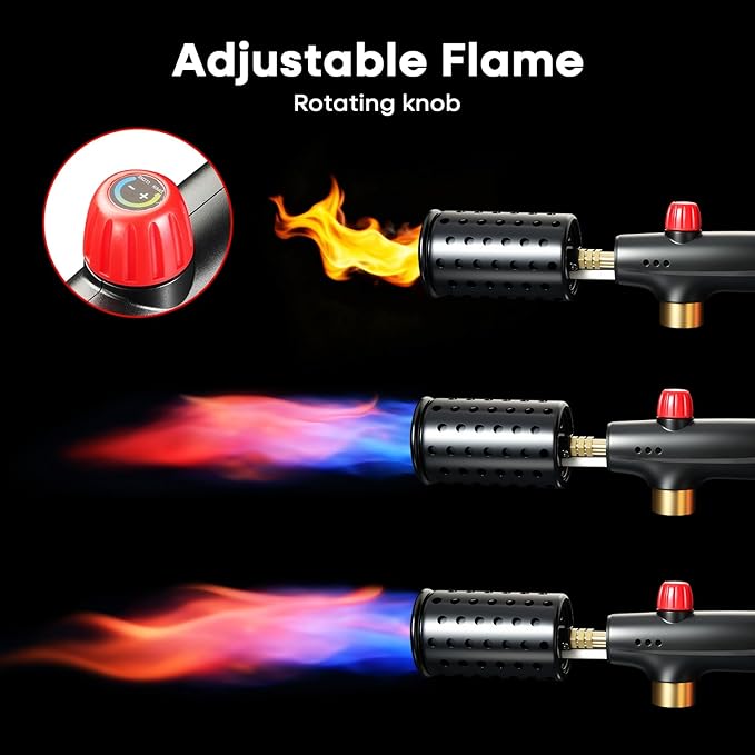 Propane Torch, Cooking Blow Torch Gun with Safety Lock, Charcoal Lighter, Flame Thrower, Kitchen Food Torch Head for Grill, Sous Vide, BBQ (Tank Not Included) (Carbon fiber)