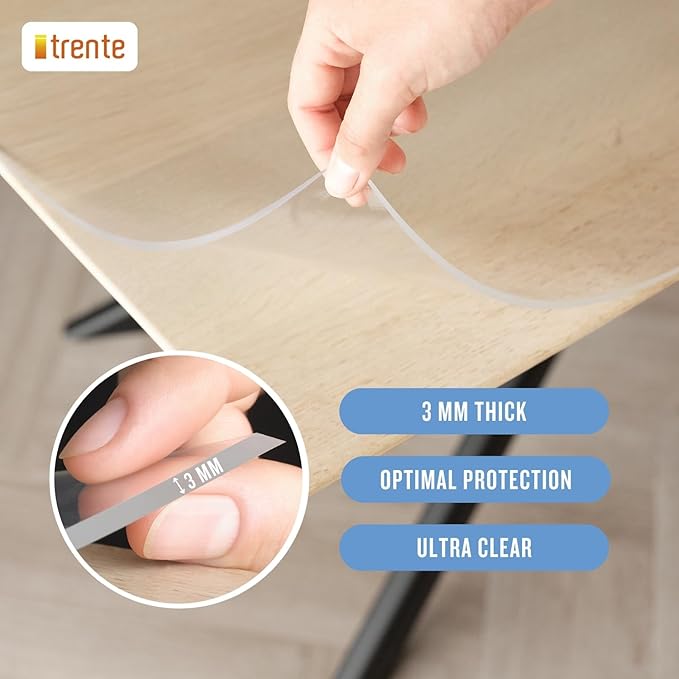Clear Table Cover Protector, 32x72 inch, German Quality with 3 Mm Thickness, Stain Resistant Dining Pad with Beveled Edges, Washable Tablecloth, Fitted Clear Desk Cover for Indoor & Outdoor Use