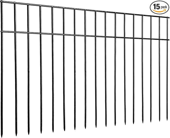 Adavin Small/Medium Animal Barrier Fence,15 Pack 24 in(L)X 15 in(H) Underground Decorative Garden Fencing, Dog Rabbits fences Black Metal Fence Panel Ground Stakes for Outdoor Patio.Total length 30 Ft