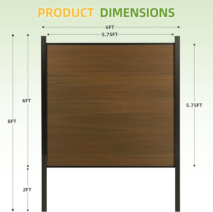 Mondaria Fence Privacy Screen with 8ft In-ground Posts, 6ft(H) x 24ft(W) Wood Plastic Composite Fence Panels Weather-Resistant Outdoor Fence for Backyard/Garden (Brown, 5 Posts)