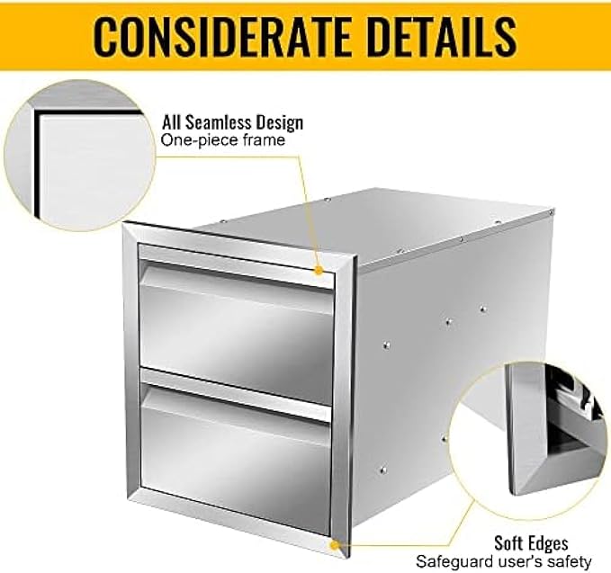 Flush Mount Stainless Steel Double Drawers with Recessed Handles for Outdoor Kitchens Or BBQ Island,-14W X 15H X 23D Inch