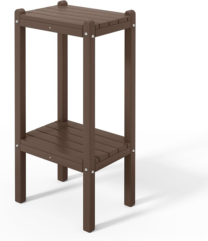 Costaelm Outdoor Side Table, 2-Tier Small Patio Coffee Tables for Outside, Outdoor End Tables for Patio, Adirondack Side Table for Outside, Outside Table for Pool, Porch, Garden, Dark Brown
