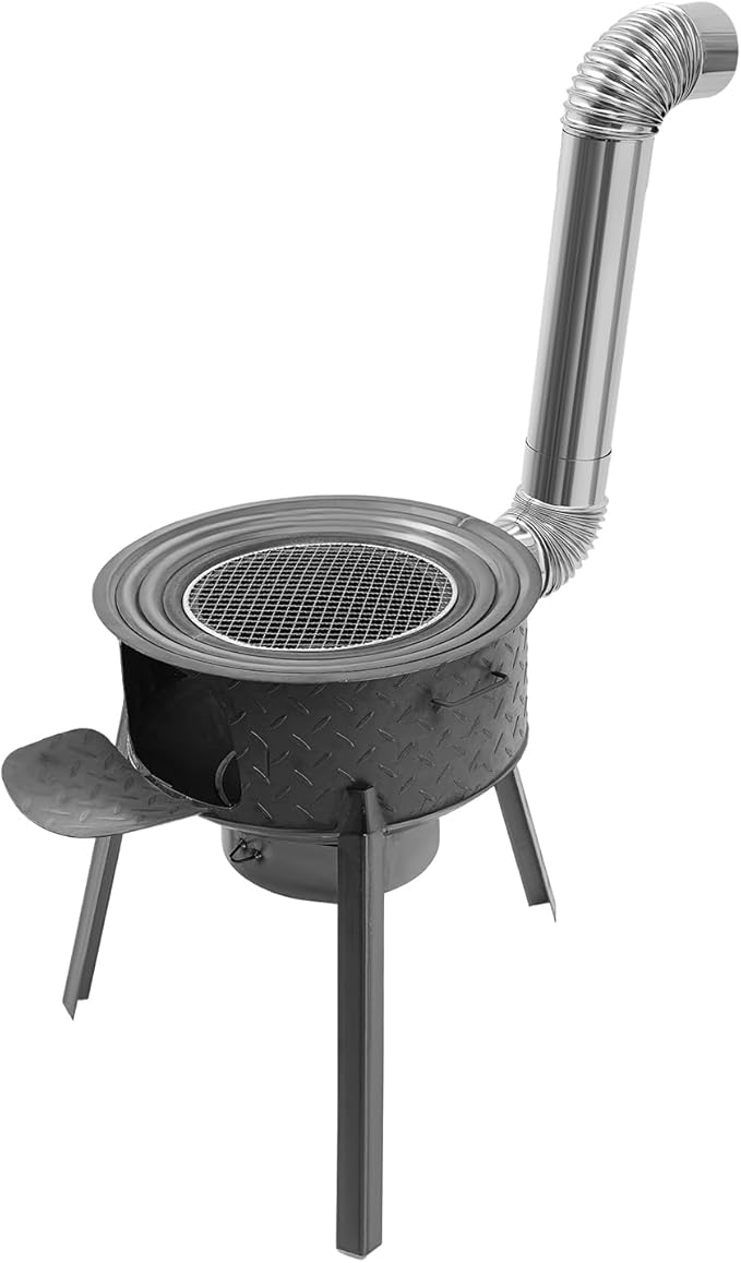Portable Wood Burning Camping Stove with Grill,Outdoor Camping Stove with 3 Wok Rings 14.96/16.9/18.9 Inch,19.68" Height Freestanding Grills for Backyard, Outdoor Cooking