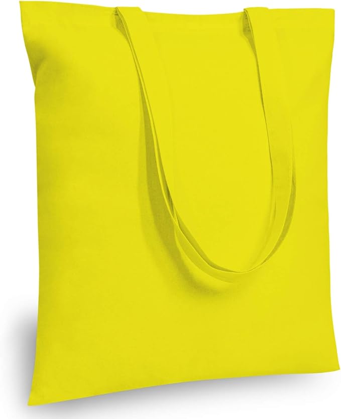 TOPDesign 24-Pack Economical 16"x15" Yellow Cotton Tote Bag, Lightweight Medium Reusable Grocery Shopping Cloth Bags, Suitable for DIY, Advertising, Promotion, Gift, Activity