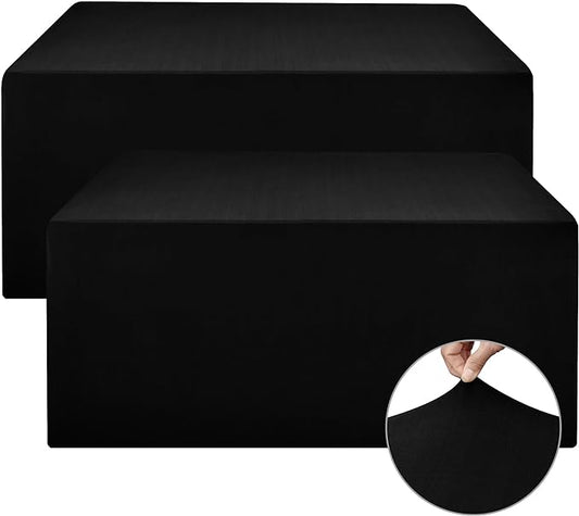 Nasitos 2 Pack Black Modern Rectangular Spandex & Polyester Blend Tablecloths, 48x24 Inch, Stain & Wrinkle Resistant, Fits 4-8ft Tables, Ideal for Weddings, Banquets, Parties
