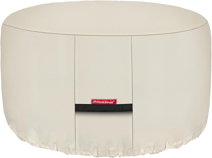 Porch Shield Fire Pit Cover - Waterproof 600D Heavy Duty Fade Resistant Round Patio Fire Bowl Cover Beige - 40 inch