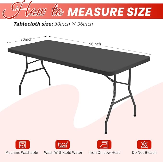 10 Pack Stretch Fabric Table Top Cap Cover, Gray Table Covers fits 8Ft Tables, Washable Elastic Universal Rectangle Tablecloth Protector for Indoor Outdoor Party Picnic Wedding (30" W x 96" L)