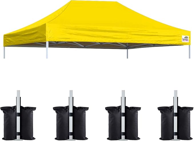 Eurmax USA Pop Up Canopy Top Gazebo Tent Cover Replacement Top Only,Bonus 4PC Pack Weight Bag (10x15, Yellow)