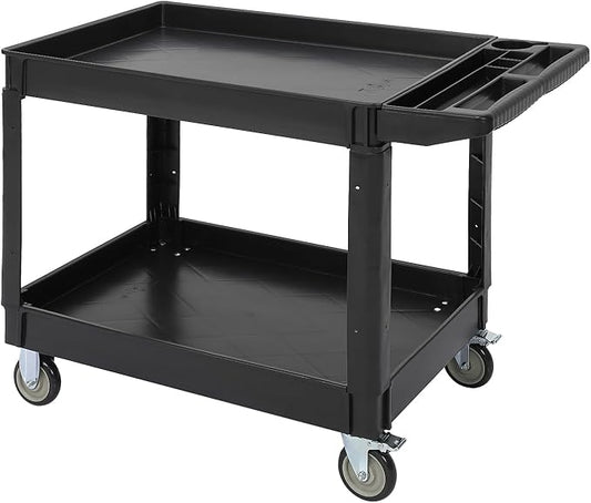 Service Cart 2-Shelf, Storage Handle, 500 lbs Capacity, for Warehouse/Garage/Cleaning/Manufacturing，45"X25" Black