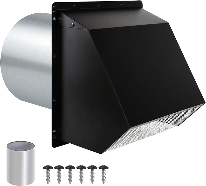 8 Inch Wall Vent Hood Wall Exhaust Vent Cover Outdoor Hooded Wall Vent with Screen and Damper,Wall Vent Cover Cap Exterior Air Exhaust for Kitchen Range Hood HVAC Duct Dryer Vent,Galvanized Steel