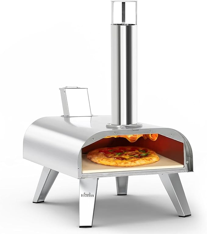 BIG HORN OUTDOORS 12" Multi-Fuel Outdoor Pizza Oven – 3-in-1 Wood-Fired, Gas & Electric Compatible, Pellet Pizza Oven Portable Pizza Maker for Backyard, Camping & Tailgating