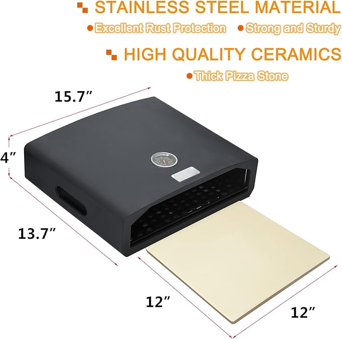 Skypatio Pizza Oven for Grill, Portable Outdoor Grill Top Pizza Oven with Pizza Stone, Built-In Thermometer, Pizza Maker for Outdoor Grill