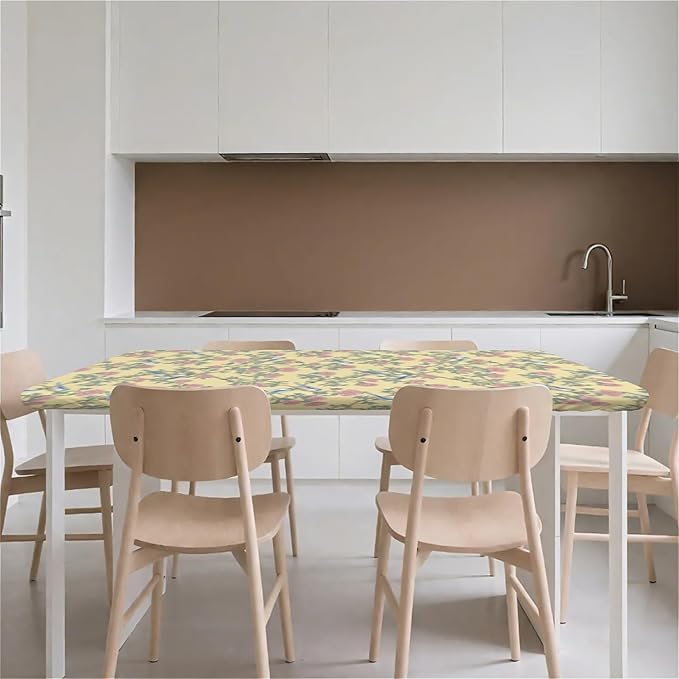 Rectangle Table Cloth Cover Waterproof Elastic Fitted Polyester Fitted Tablecloths for 6 Foot Tables for Indoor,Picnic, Camping, Outdoor （72" x 30"，Bird）