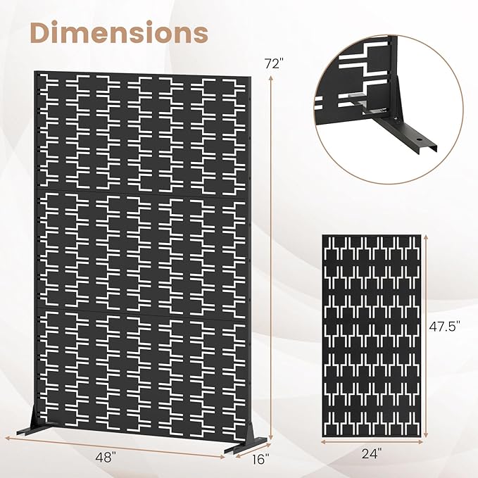 Giantex Metal Privacy Screen 72''H x 48''W, Powder-Coated Decorative Outdoor Fence Panel, Wall Divider for Room Separation, Freestanding Patio Divider for Garden, Balcony & Yard (Brick Pattern)