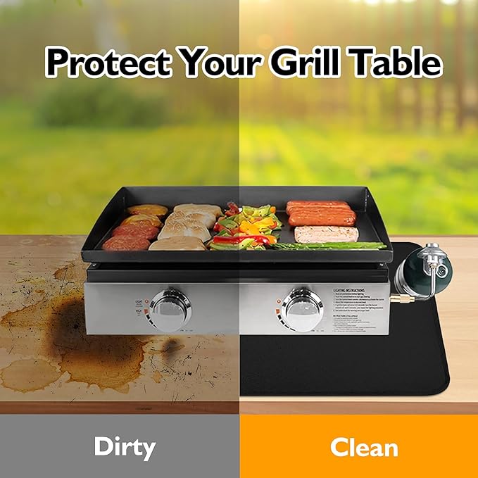 25 x 19.5in Heat Resistant Grill Mats for Outdoor Grill to Protect Your Prep Table and Outdoor Grill Table - Fire Proof & Water Proof & Oil Proof BBQ Mat - Black (0.6mm)
