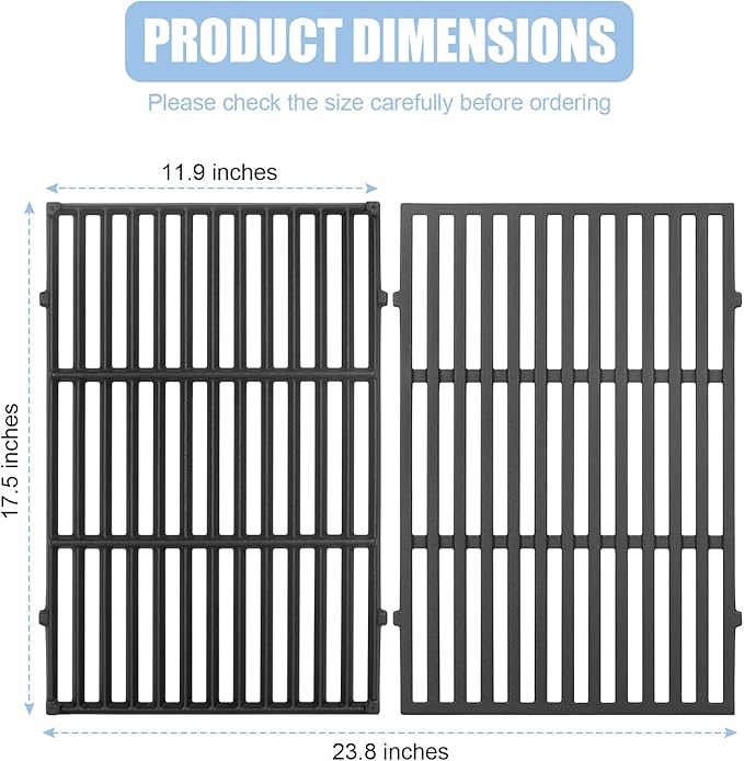 Cast Iron 7638 Grill Grates Replacement Parts for Weber Spirit I/II 300 Series Gas Grill, Cooking Grate for Spirit E/S-310 E/S-320 E/S-330 Spirit 700, Genesis 1000-3500, Silver Gold Platinum B/C,17.5"