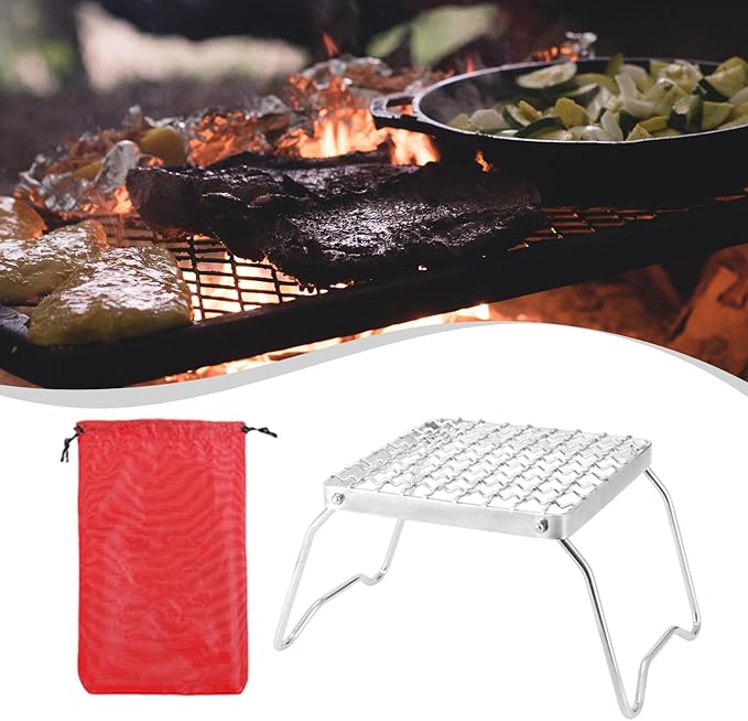 Mini Camp Grill Folding Campfire Grill Sturdy Portable with Foldable Legs Rack Cooking Grate for Hiking BBQ Outdoor