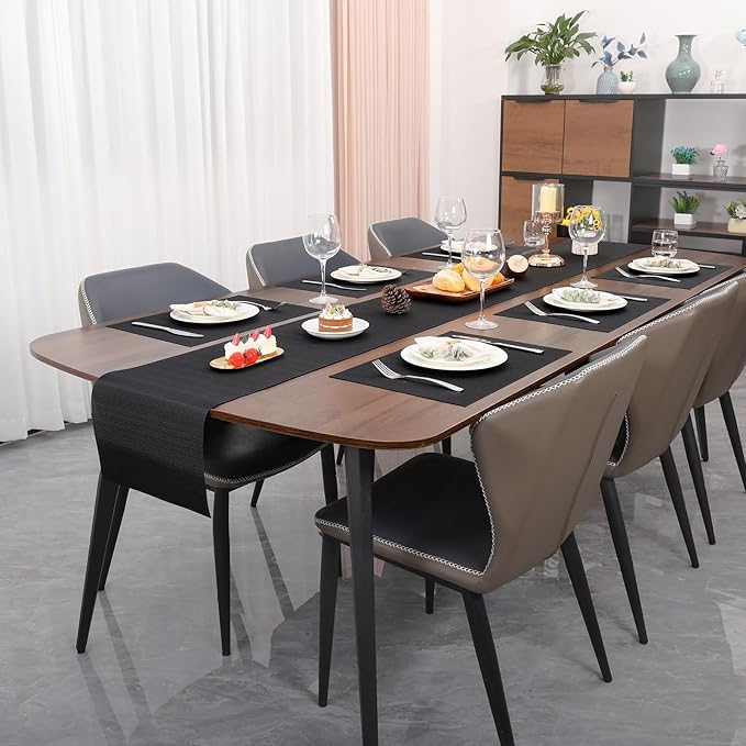 Myir JUN Table Runner, Vinyl Table Runner Indoor 55 Inch Long Arbitrarily Cropped Runner for Table Heatproof for Home Party (Black, 12 x 55 inch)