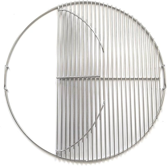 Upgraded Hinged Grill Grate 18 inch Replacement Compatible with Weber, Stainless Steel 304, Charcoal Grill 2-Zone Cooking Grate, Large Opening, Easy Spin Tailgating & Backyard Cooking