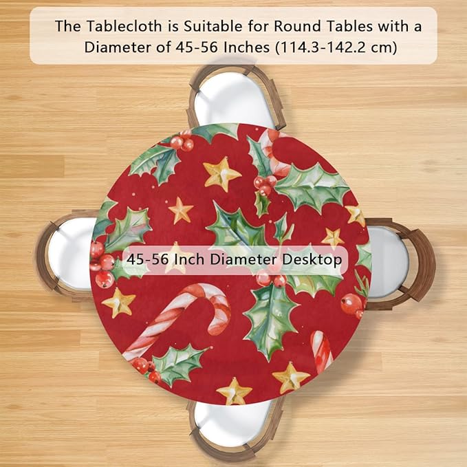 Christmas Ruffle Star Candy Round Table Cloth Cover, Elastic Edge Waterproof Wipeable Tablecloths 45"-56" Polyester Tablecloth for Party Restaurant Banquet Holiday Camping Outdoor Picnic