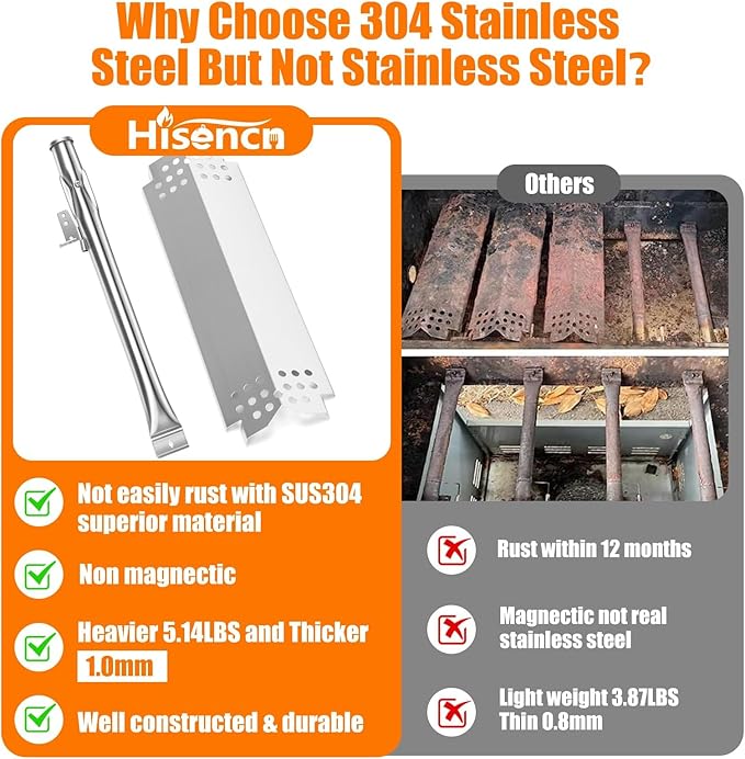 Hisencn Grill Parts for Home Depot Nexgrill 4 Burner 720-0830H, 720-0830D, 720-0783E Gas Grill Models, 304 Stainless Steel Grill Burner, Heat Plate, Cooking Grates Grill Replacement Kit