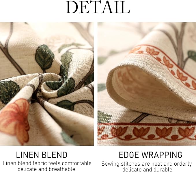 ISAENNE Designer Floral Table Cloth for Rectangle Table,French Linen Light Beige Indoor Tablecloth,Fall Wrinkle Resistant Decor Tablecloths for Dining Thanksgiving Kitchen,55"*79"-Flora A