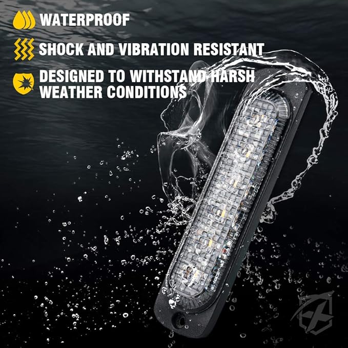 Xprite 10PCS LED Emergency Strobe Lights, Amber 12-LED Surface Mount Flashing Strobe Lights, Sync Feature Ultra Slim Grill Light for Off-Road Vehicles ATV SUV Trucks Cars