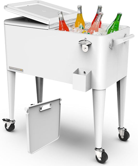Permasteel 80 Quart Party Cooler, Rolling Ice Chest with Wheels and Handles for Indoor Outdoor Patio