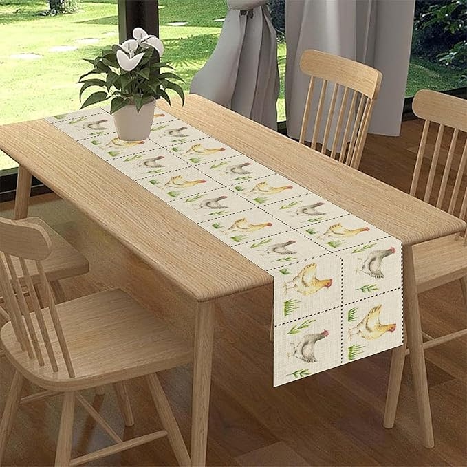 Farmhouse Rooster Table Runner, Rustic Farm Animals Chicken Plant Vintage Coffee Table Center Decor for Family Kitchen and Living Room Outdoor Country Holiday Party Table Decorations, 13" X 36"